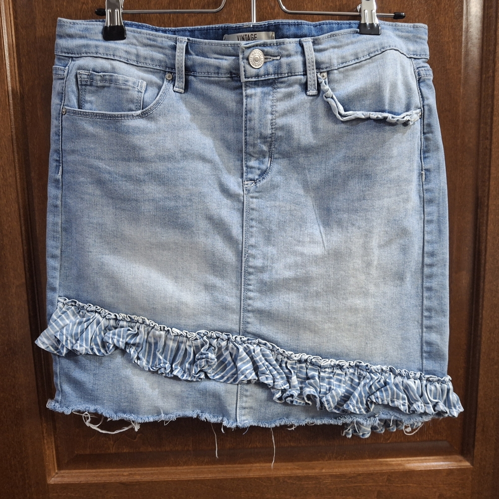 Vintage Blue Asymmetrical Ruffled Mini Skirt